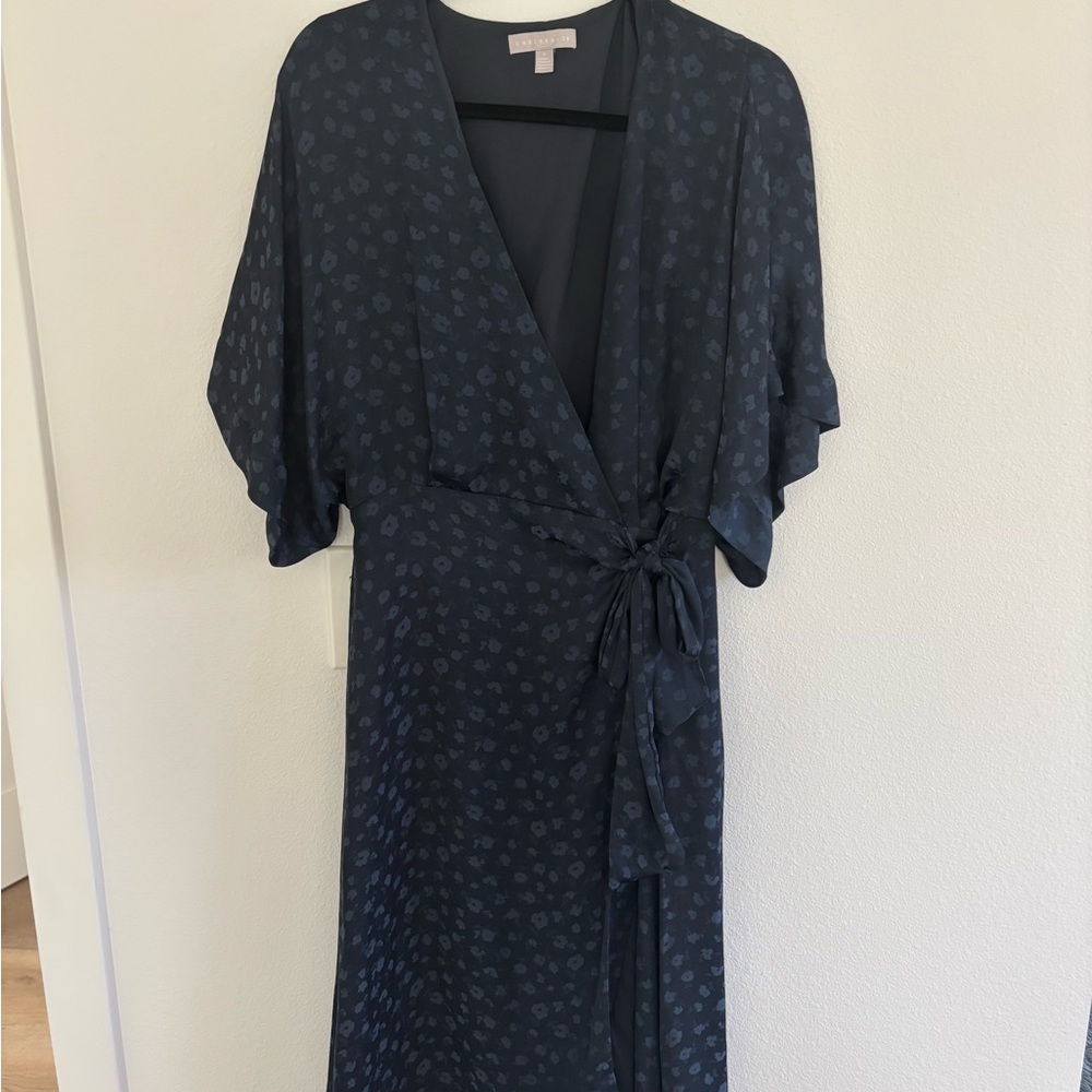 Chelsea28 Midnight Blue Floral Satin Midi Dress